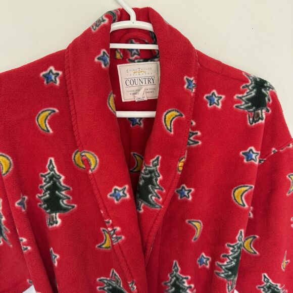Erika Taylor Country Full Length Christmas Tree Fleece Warm Robe Red EUC Size L - Picture 8 of 13